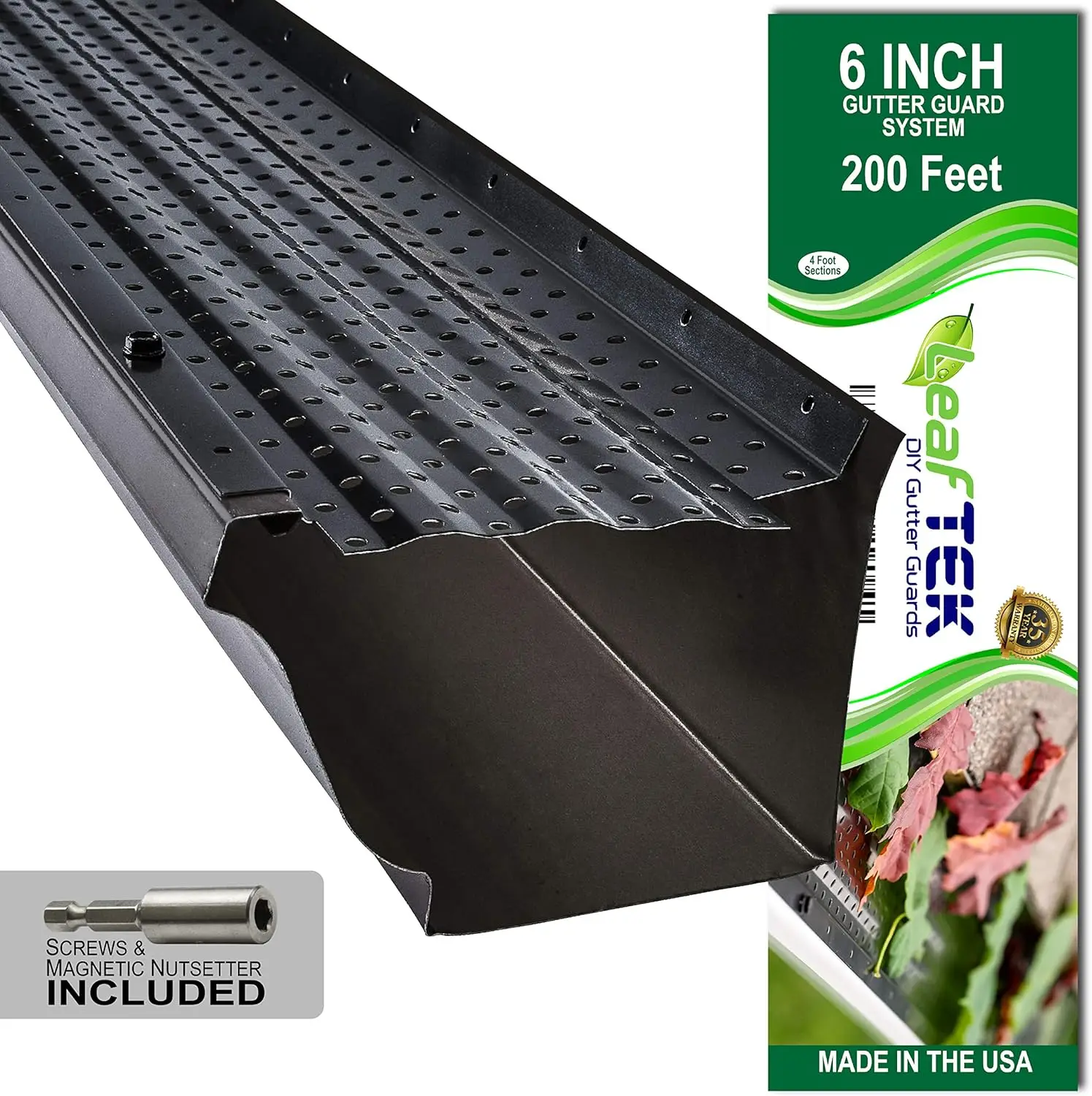 Protectores de canalones de 6 "X 200 ', protección de hojas en negro Premium, 35 años, aluminio, acero inoxidable, mantiene todo fuera