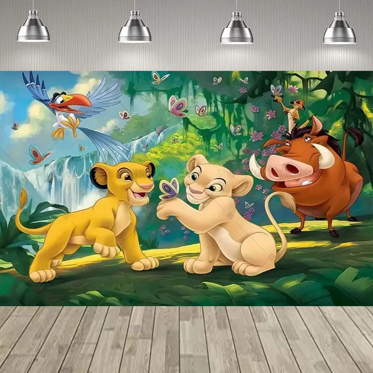 Cartoon König der Löwen Simba Happy Birthday Party Hintergrund Dschungel Safari Kinder 1. Geburtstag Baby Shower Party Dekorationen Kulisse – Detail 5