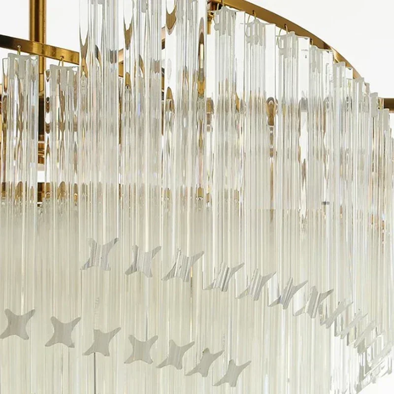 Mid Century Crystal Led Lights Luxury Villa Lobby Hanging Lamps Vintage Circular Pendant Chandeliers For Room Lustre Home Decor