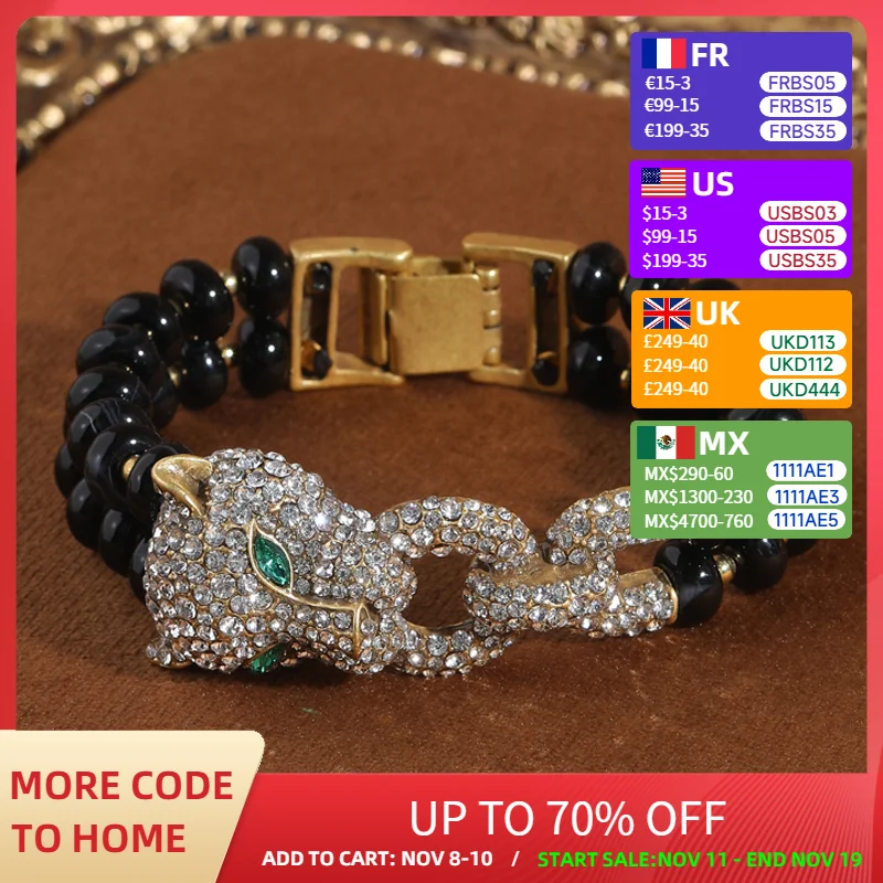 

Vintage Leopard Black Beaded Bracelets For Women Natural Stones Rhinestone Luxury Jewelry Designers Bangle Girlfriend Gift 2025
