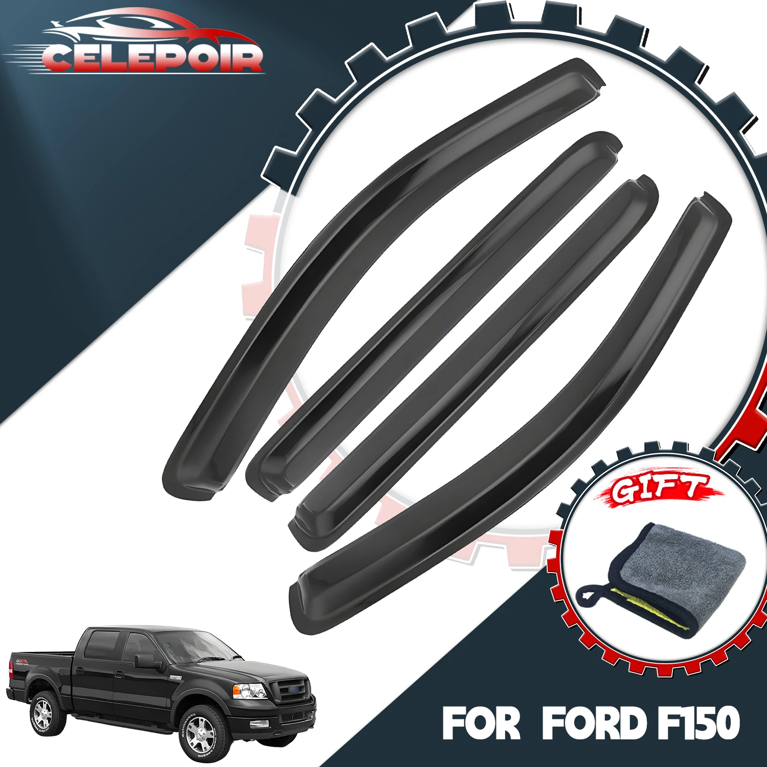 

4Pcs Set for 2004-2008 Ford F-150 Crew Cab Window Vent Visor Shades Rain Guards