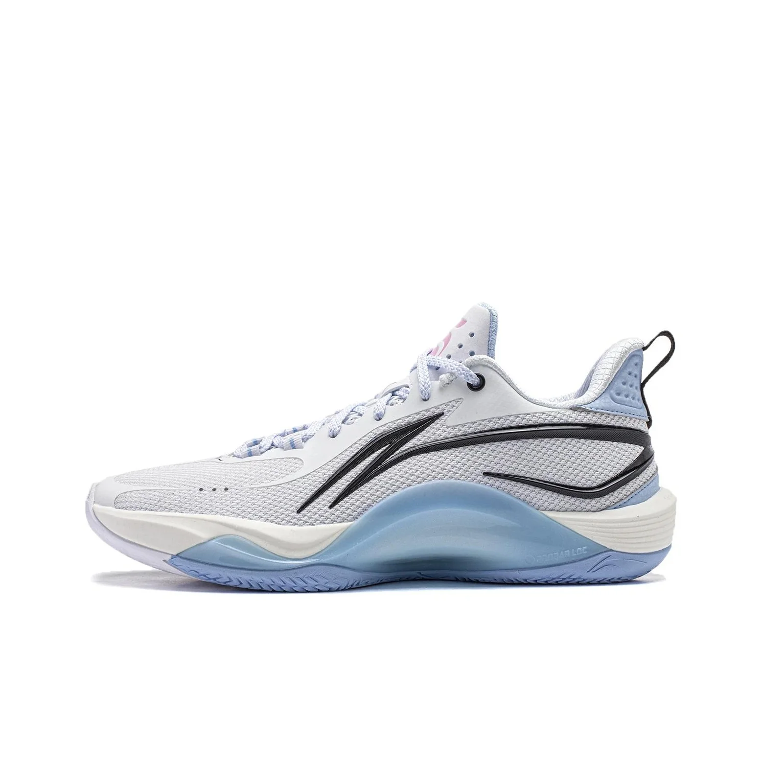 Li Ning Sparkling Ice Chaussures de basket-ball basses confortables en textile et cuir synthétique pour hommes Blanc Bleu