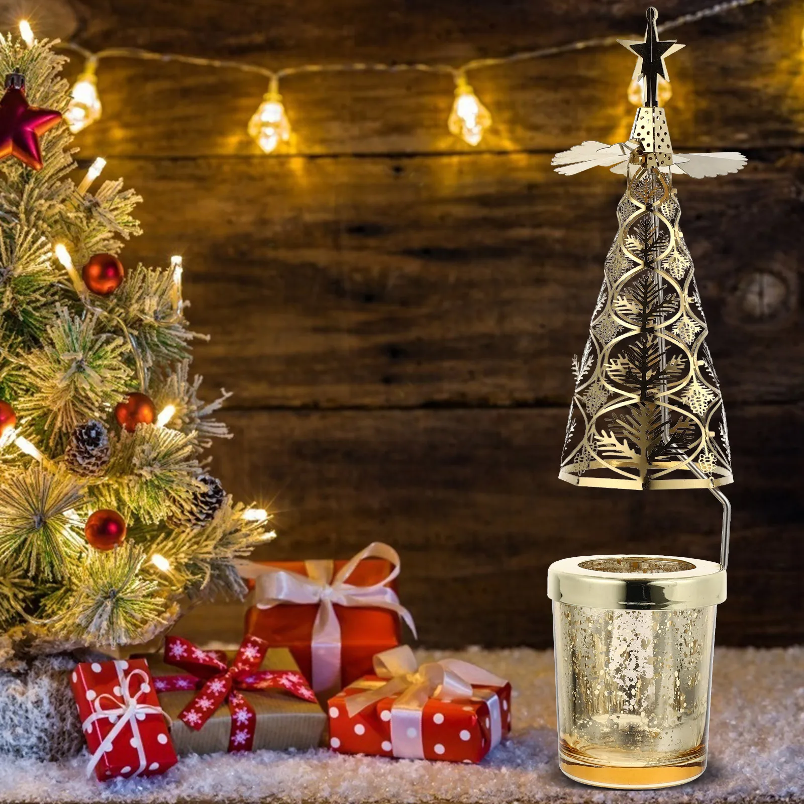 

1Pcs Christmas Tree Holder Iron Material Rotatable Xmas Stand Party Decoration Table Centerpiece