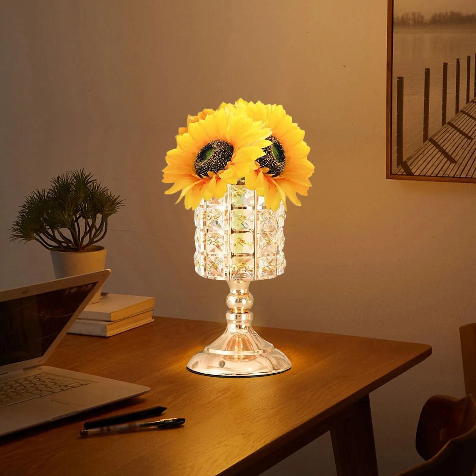 

Sunflower Crystal LED Table Lamp Adjustable Brightness Night Light for Dorm