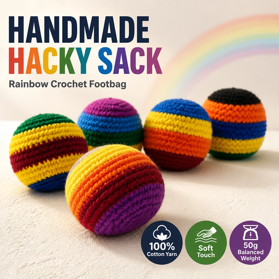 Hacky Sack Rainbow Striped Handmade Knitted Soft Durable Outdoor Sports Juggling Balls Playground Party Group Games Activities