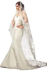 White Ivory Lace Edge Cathedral Length Wedding Bridal Veil+Comb 2024