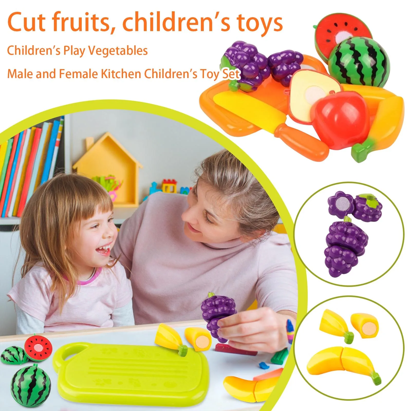 Kitchen Plastic Fruit Vegetable Food Pretend Reusable Role Play Cutting Set Kids Toys Sets ( Watermelon, Grapes, Bananas, Etc )