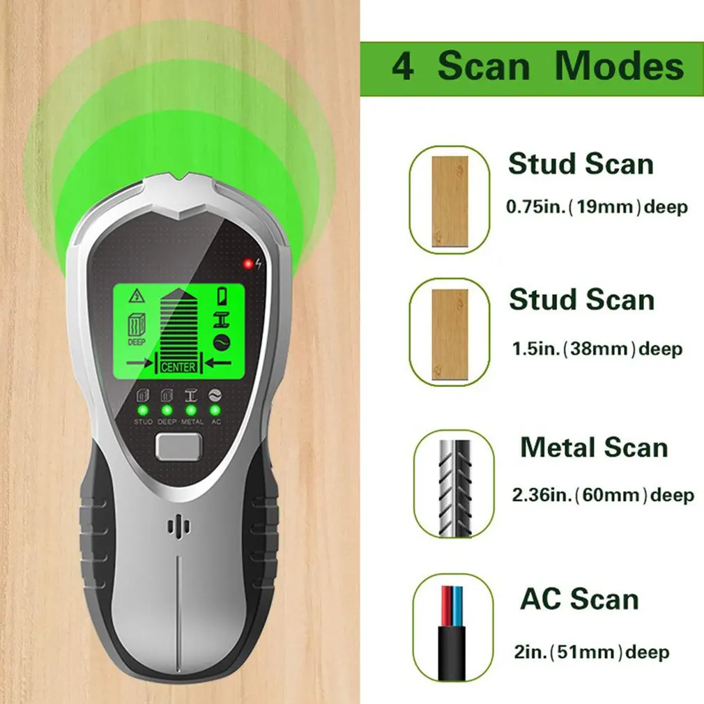 Rilevatore di Montanti 4 in 1 con Allarme Acustico, Scanner da Parete per Localizzazione Rapida e Precisa di Montanti Metallici e Cavi AC