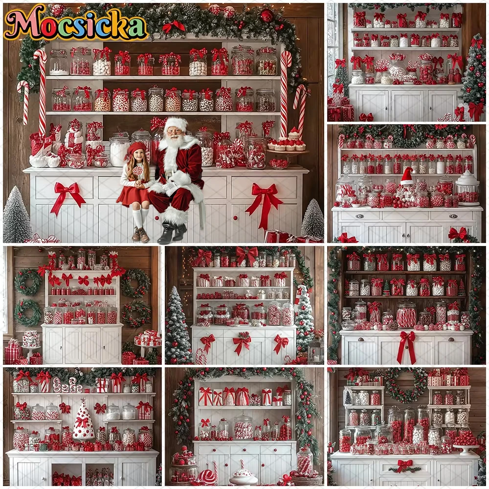 

Mocsicka Christmas Kitchen Photography Background Happy New Year Party Dessert Cabinet Candy Jar Decor Family Kid Photo Backdrop