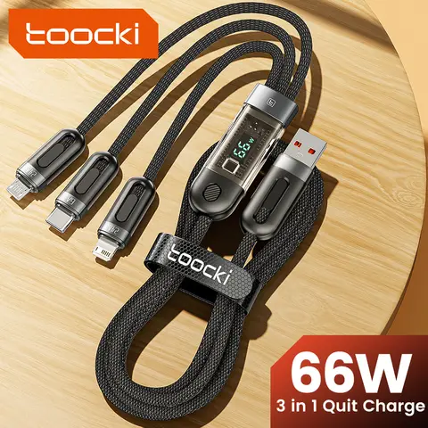 Toocki 3 in 1 USB 케이블-iP 유형 C 마이크로 케이블 66W 디지털 디스플레이 iPhone14 13 12 Samsung 용 고속 충전 USB C 충전기 와이어