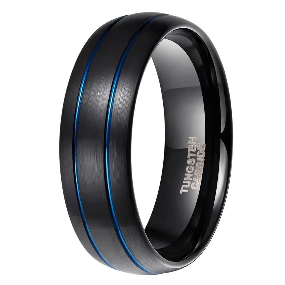 TIGRADE Tungsten Ring for Men Black With Gold Line 8mm Dome Comfort Fit Wedding Ring Jewelry Fashion Mens Quality Ring anel masc