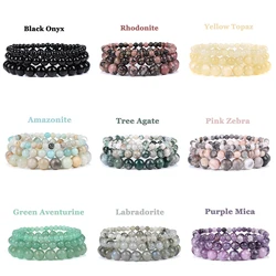 3pcs/set Natural Stone 4 6 8mm Beads Bracelet Tree Agates Green Aventurine Pink Zebra Jaspers Elastic Bracelets For Women Men