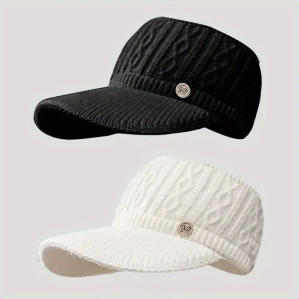 Fashionable Empty Top Duck Tongue Cap Lining Woolen Fabric Baseball Hat Knitted Padded Warm Duckbill Cap Autumn and Winter