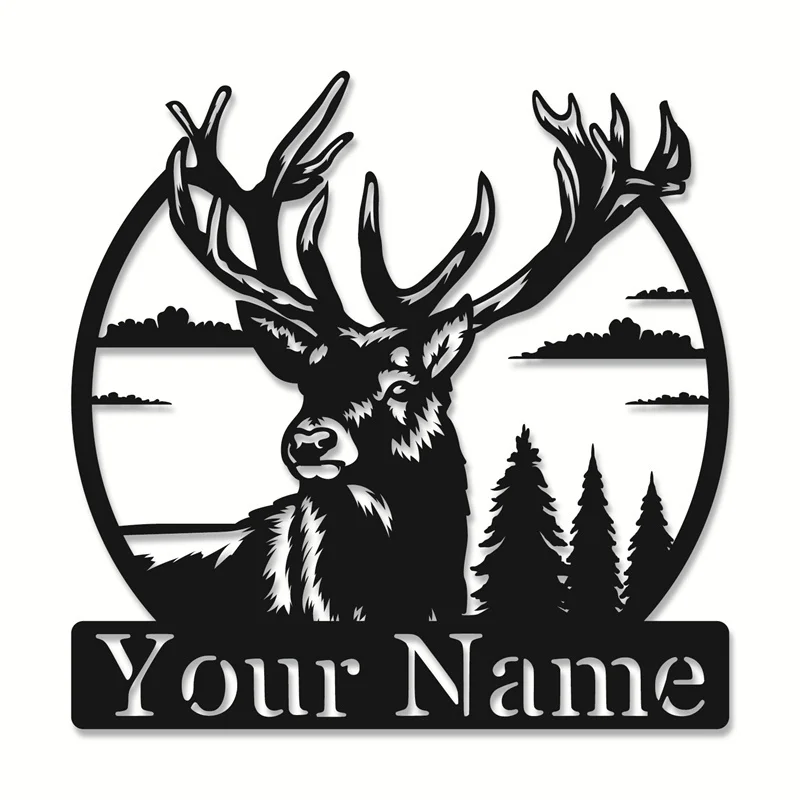 Personalized classic Round deer Shape Metal sign custom Family Name words signs wall art hunter outdoor decor signs