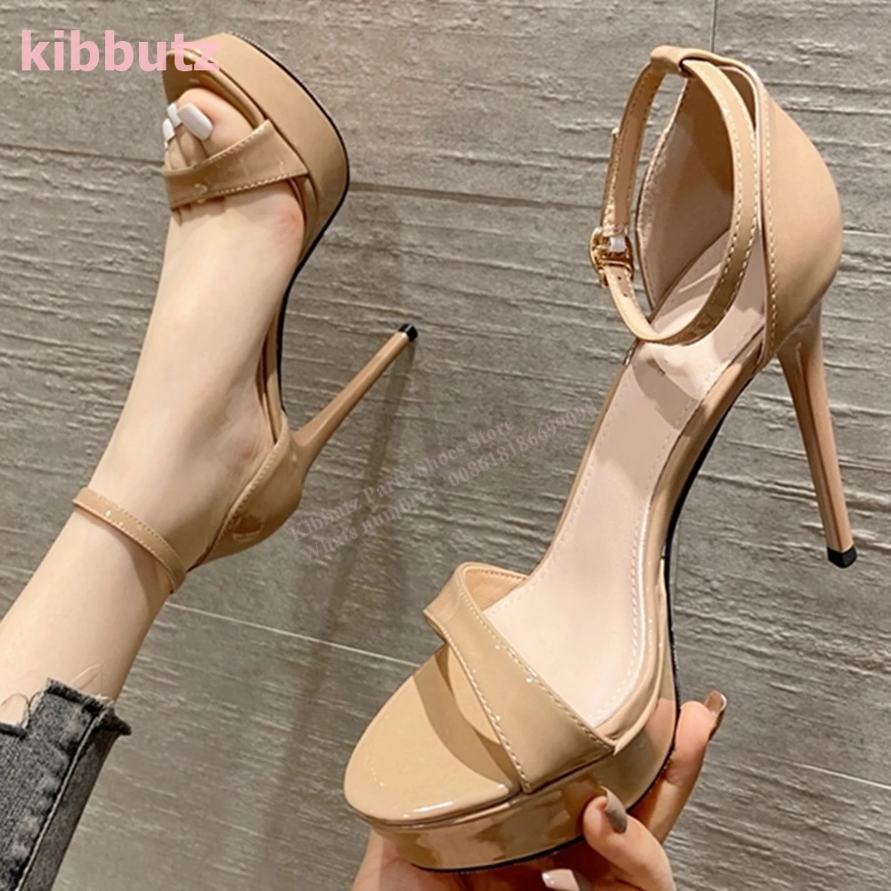 Genuine Leather Platform Sandals Pointed Toe Thin Heel Ankle Buckle Strap Solid Color Fashion Elegant Sexy Party Women Shoes New