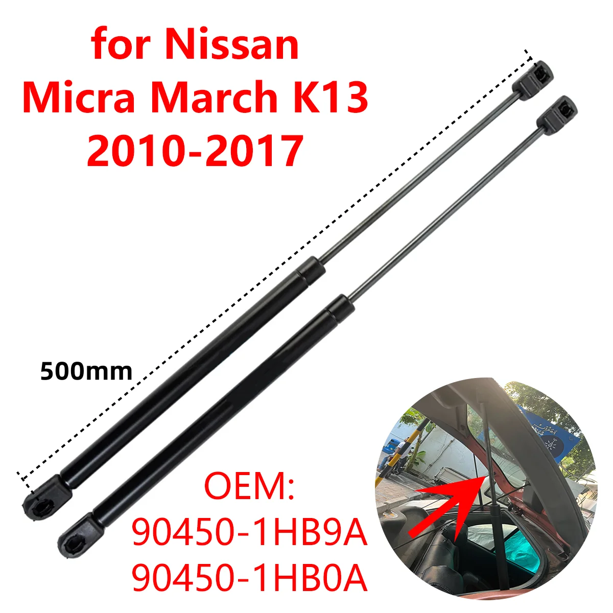2 piezas 904501 Barras de varilla de soporte de elevación de puntales de Gas para maletero trasero de coche HB9A para Nissan March Micra K13 2010-2017