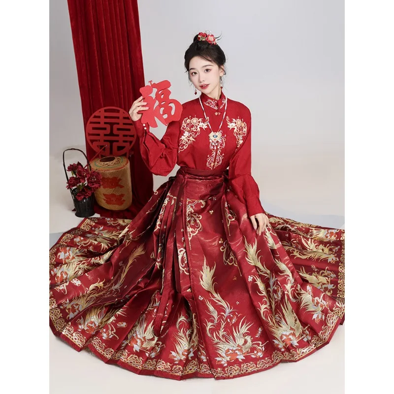 Tang Dynasty Hanfu Women's Ancient Costume Embroidery Chebule Skirt Big Sleeve Shirt Xianqi Han Element Set Autumn