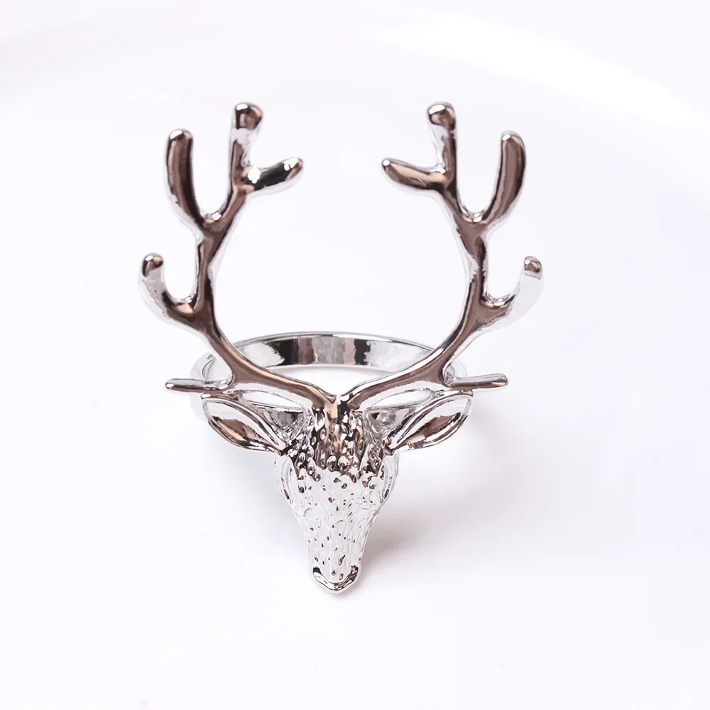 6Pcs Christmas Elk Head Napkin Rings Deer Napkin Buckle Alloy Reindeer Napkin Holders Xmas Thanksgiving Dining Table Decor