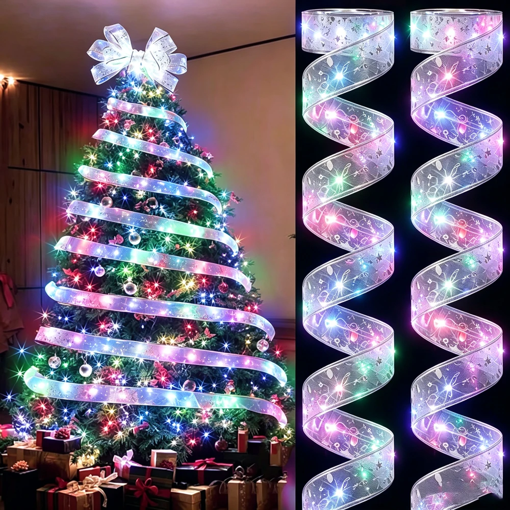 LED Ribbon Decoration Lights New Bow Christmas Tree Holiday Holiday Party Celebration New Year 2027 Home Lighting Decoration
