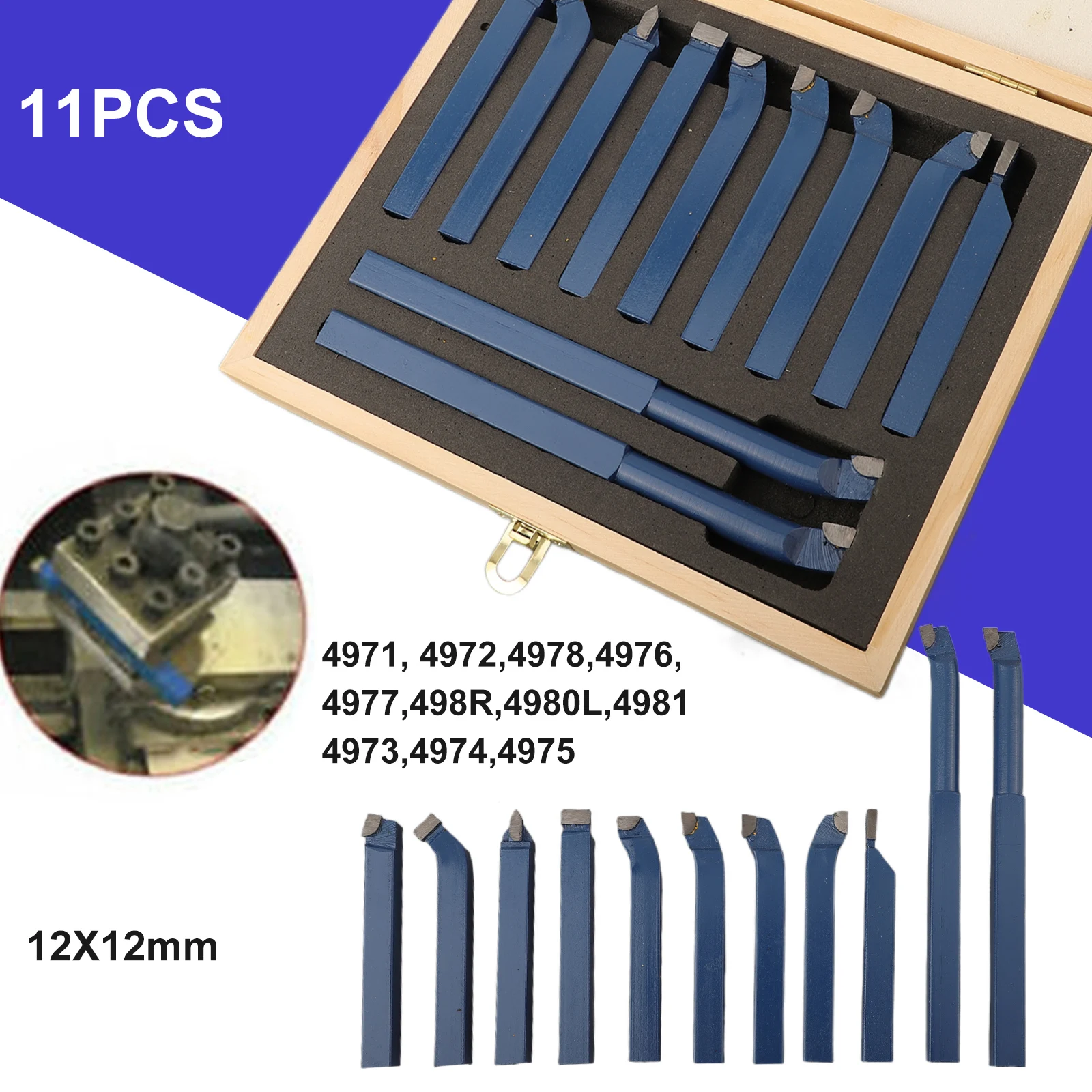 11PCS Carbide Tip Tipped Cutter Tool Bit Cutting Set 10X10MM 12X12MM Metal Lathe Tools External Turning Tool For Automatic Lathe