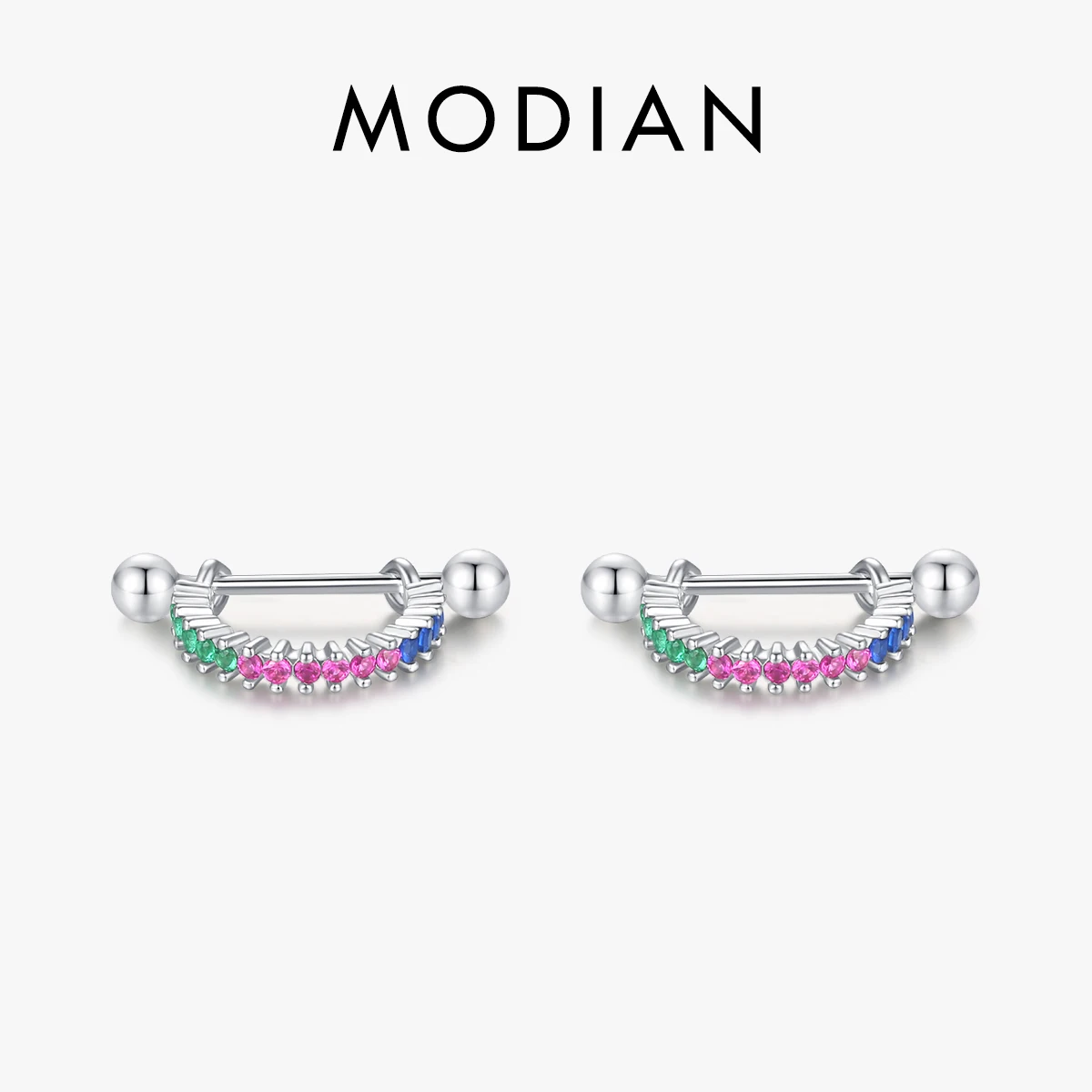 

MODIAN 925 Sterling Silver Candy Colorful Pave Setting CZ Fashion Hoop Earrings Beads Screw Hypoallergenic Jewelry For Women