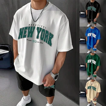 Conjunto de grandes dimensões casual masculino da moda norte-americana com padrões impressos leves e respiráveis também adequados para esportes