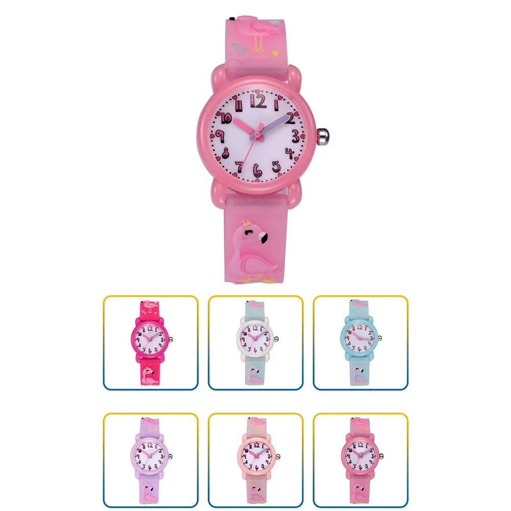 1Pcs Kids Watch Cartoon Flamingo Pattern Pink Waterproof Wristwatch Fashion Adorable Casual Child Gift Kids Watch
