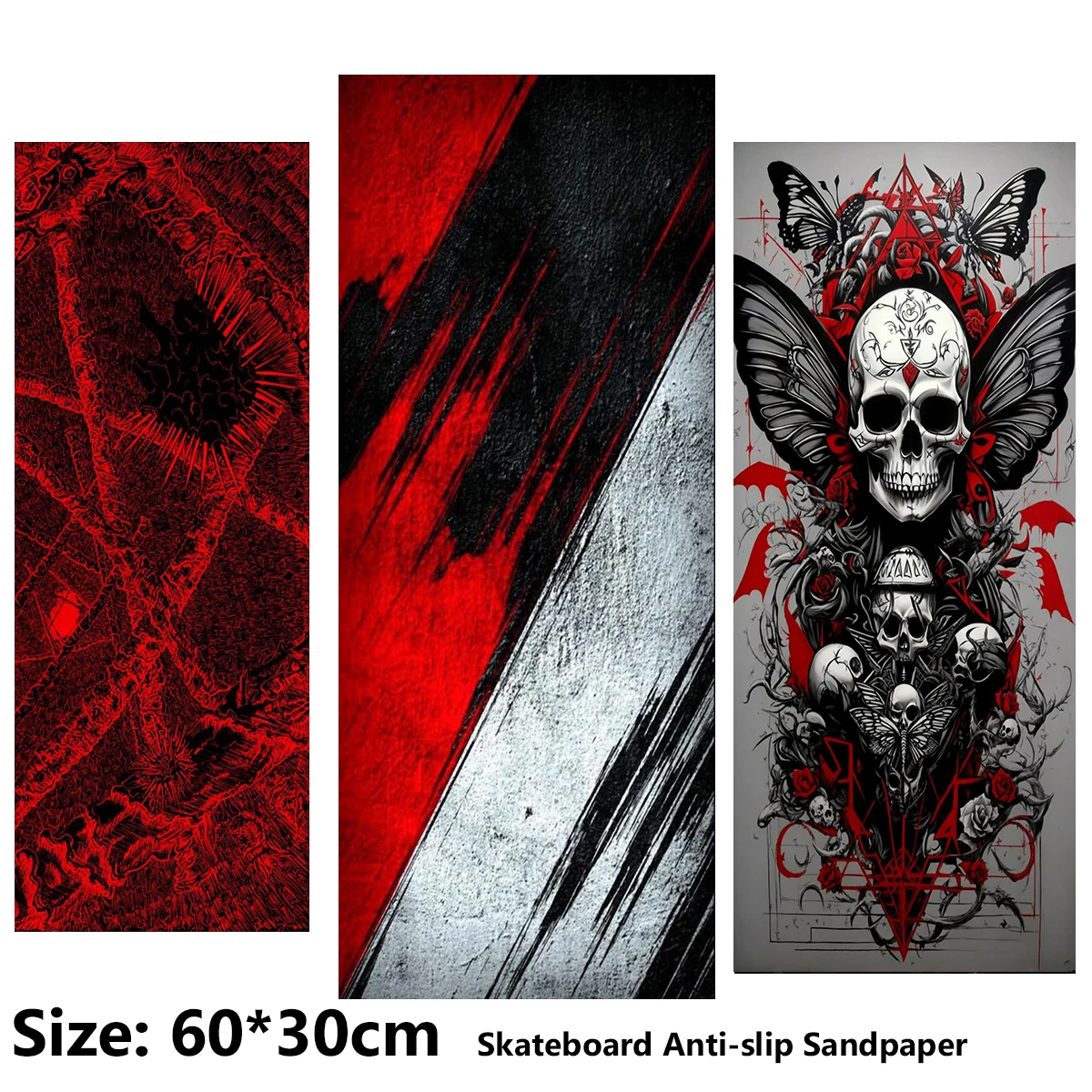 

Electric Scooter Anti-slip Sticker Sandpaper Skateboard GripTape Sheet 60*30cm Red Butterfly Skeleton Graffiti Pattern