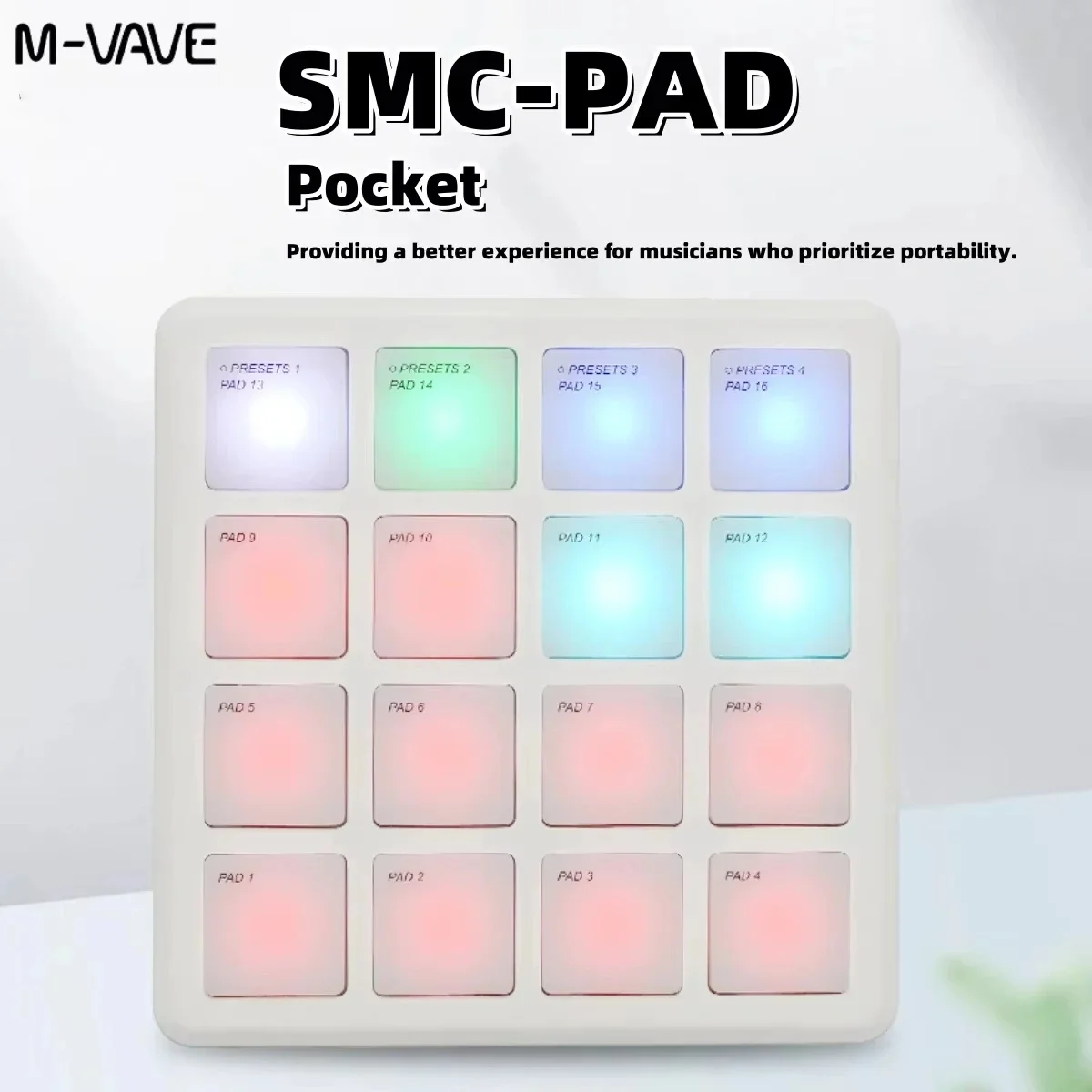 M-VAVE SMC-PAD POCKET White /Green/ Black Bluetooth MIDI Drum Pad Controller,16 Velocity Sensitive Pads for Beat Making