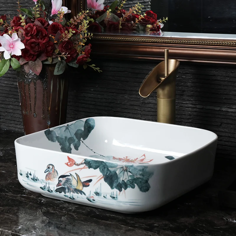 

China Painting fish Ceramic Painting Art countertop ceramic bathroom sink