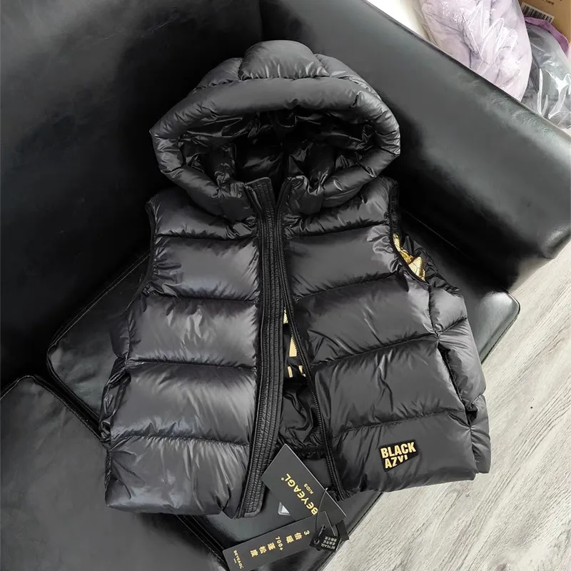 ZOETOPKID White Duck Down Vests Jacket Winter Pants Boys Girls Thickened Sleeveless Hooded Short Down Children Vest Coat