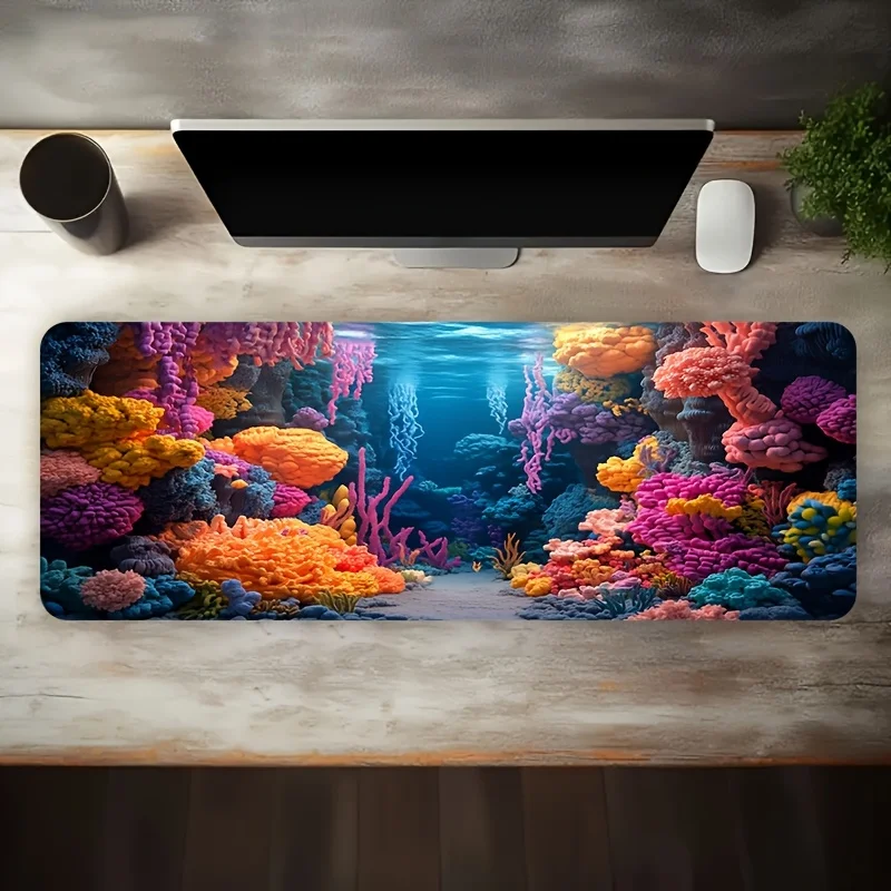 Brand Coral Reef Pattern Metal Iron Wall Decor Large Gaming Mouse Pad Non-Slip Washable Rubber Base Oversized Desk Mat Office De