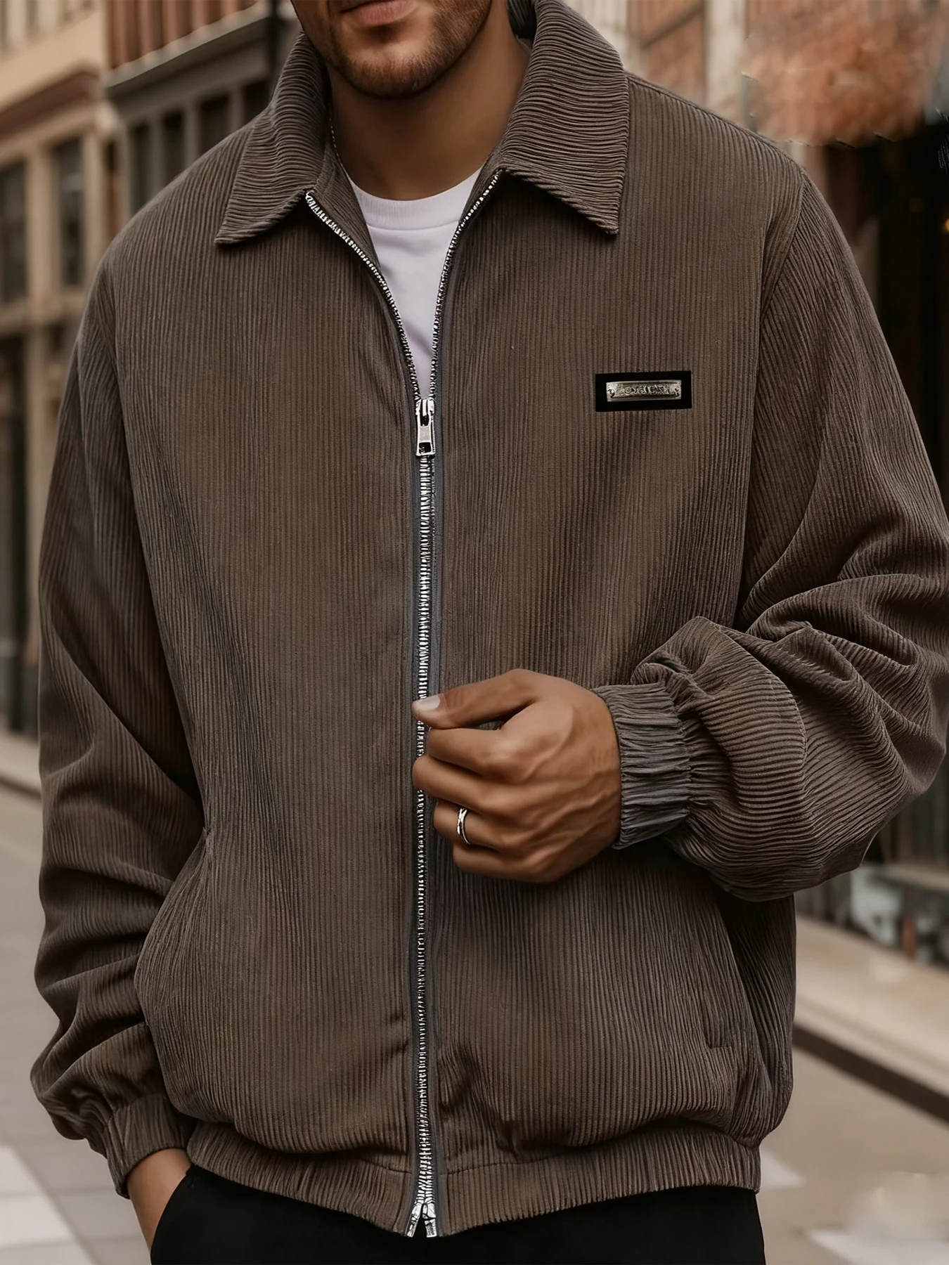 سترة سروال قصير للرجال مقاس كبير للخريف والشتاء مع تصميم شعار الصدر، سترة متعددة الاستخدامات، سترة رياضية خارجية #3