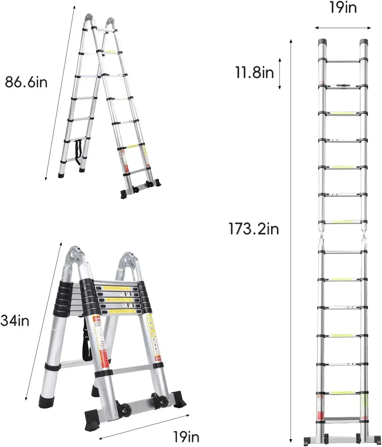 BOWEITI Telescoping Ladder,Telescoping A Frame Ladder with Balance Bar and Movable Wheel,Household Use Folding Ladder,Multi-Purp