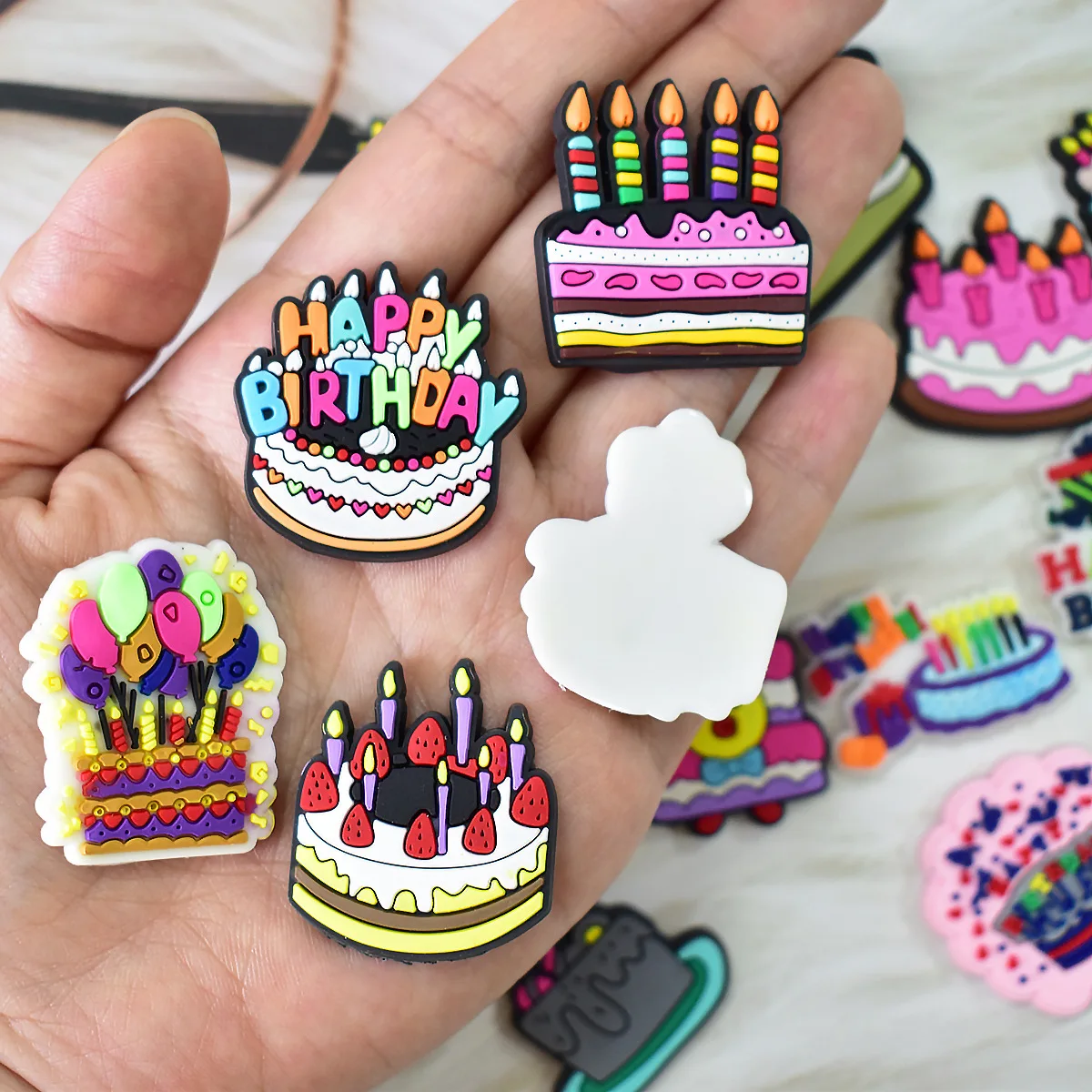 1-16pcs Birthday Cake Series PVC Shoe Charms for Bubble Slide Sandals Accessories Shoe Buckles Decoration Fits Birthday Gifts