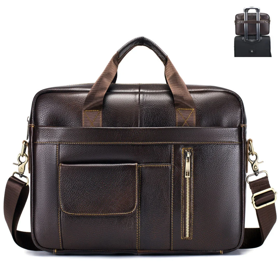 Sac d'affaires en cuir de vachette véritable pour hommes, étui à bombes pour hommes, sac de messager pour ordinateur portable, sac d'ordinateur, vintage, luxe, initié, nouveau, 2024