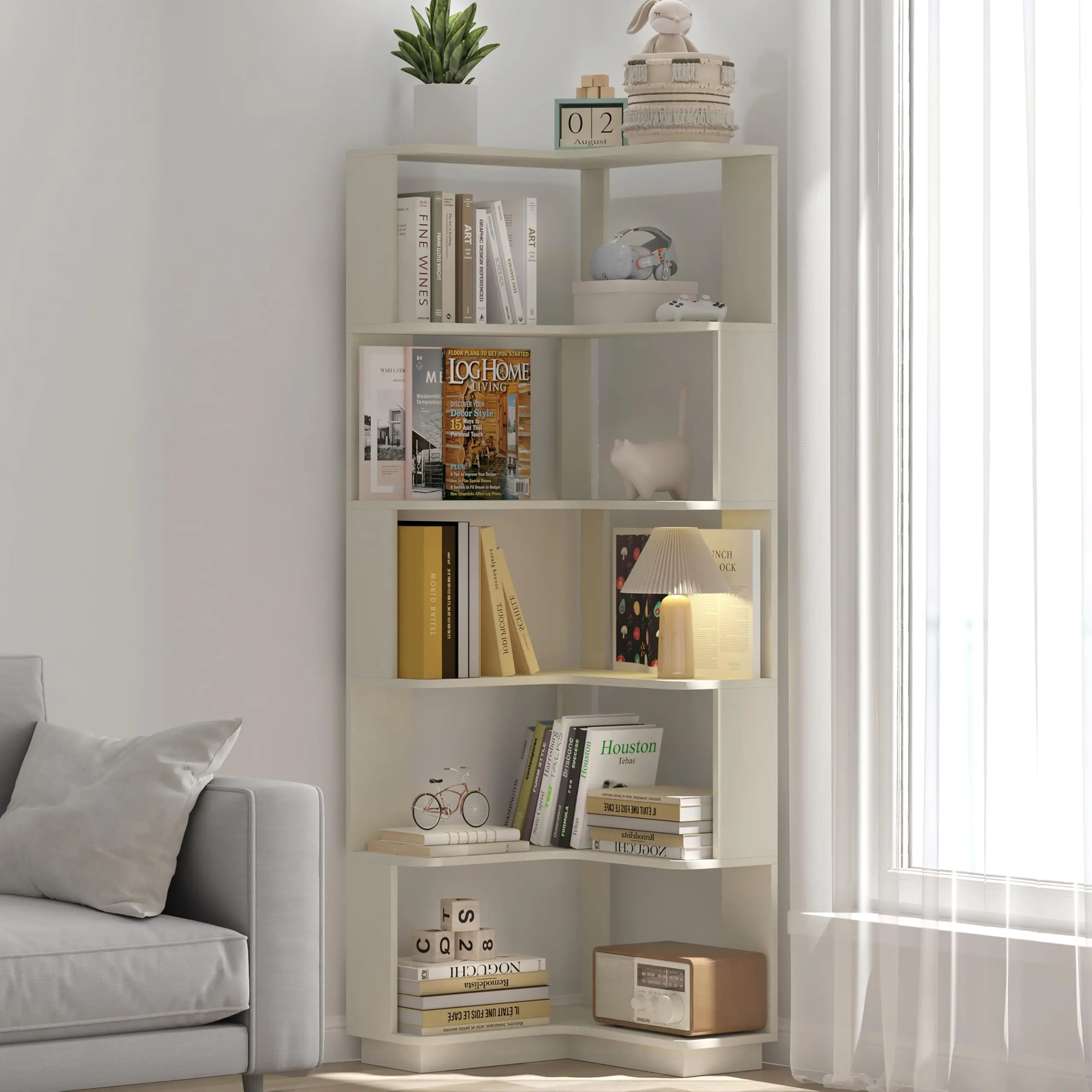 

64.56 Inch L-Shaped Corner Bookshelf 6 Tier Open Storage Display Shelf For Living Room Office