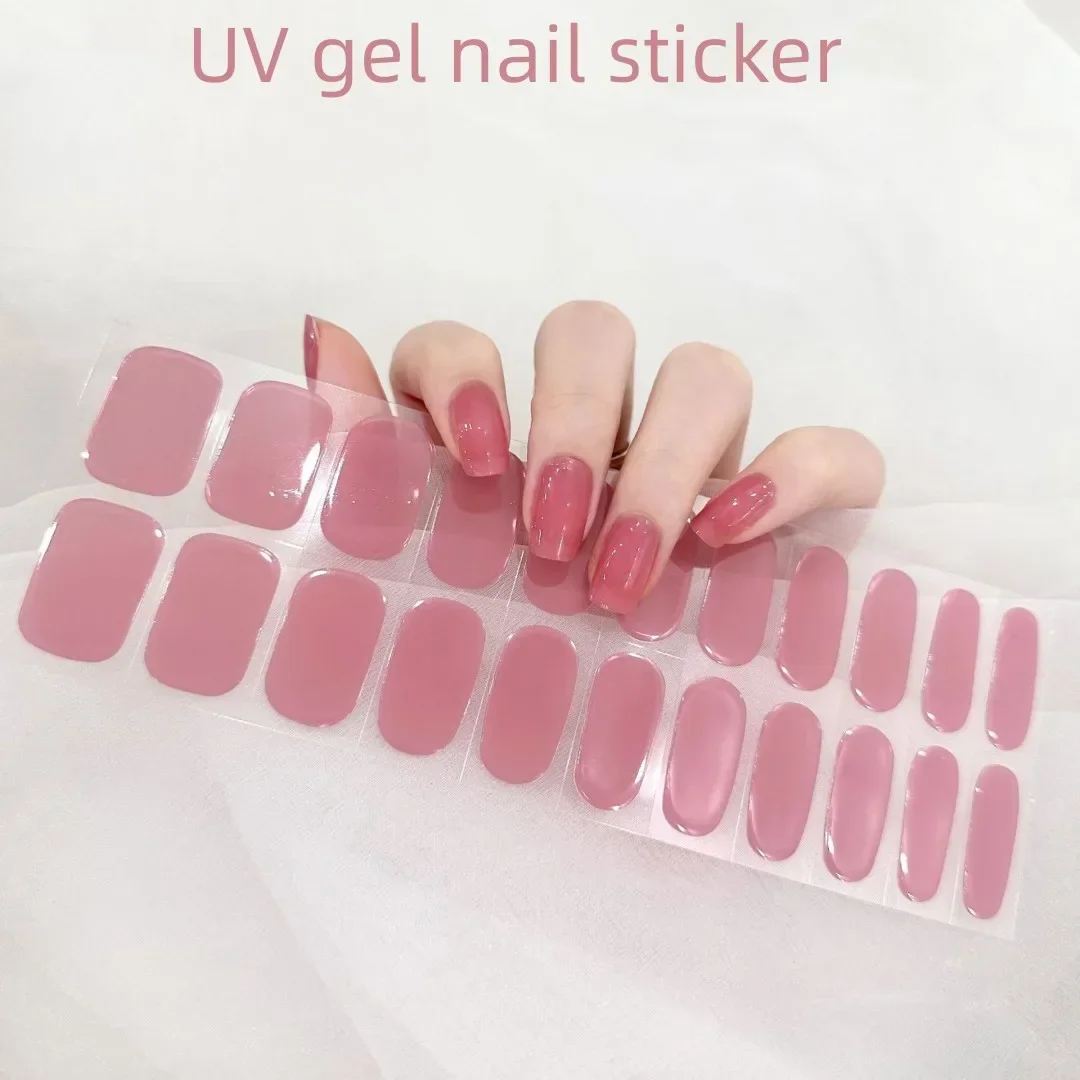 Gel UV Unhas Adesivas, Monocromáticas, Rosa, Vermelho, Semi Curado Nail Art Wraps, Decorações Manicure de Natal, Novo, 22 Tiras