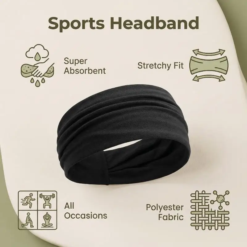 Wide Stretchy Headbands Soft Breathable Comfortable No Slip Hair Accessories for Pilates Yoga Running Workout Daily Hair Styling