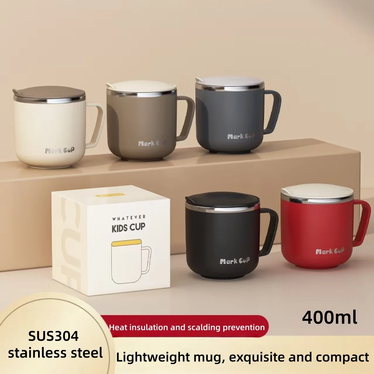 Doppelschichtiger 400 ml isolierter Wasserbecher aus Edelstahl 304 mit Deckel, leichter, versiegelter Teebecher für den Bürogebrauch, tragbarer Becher