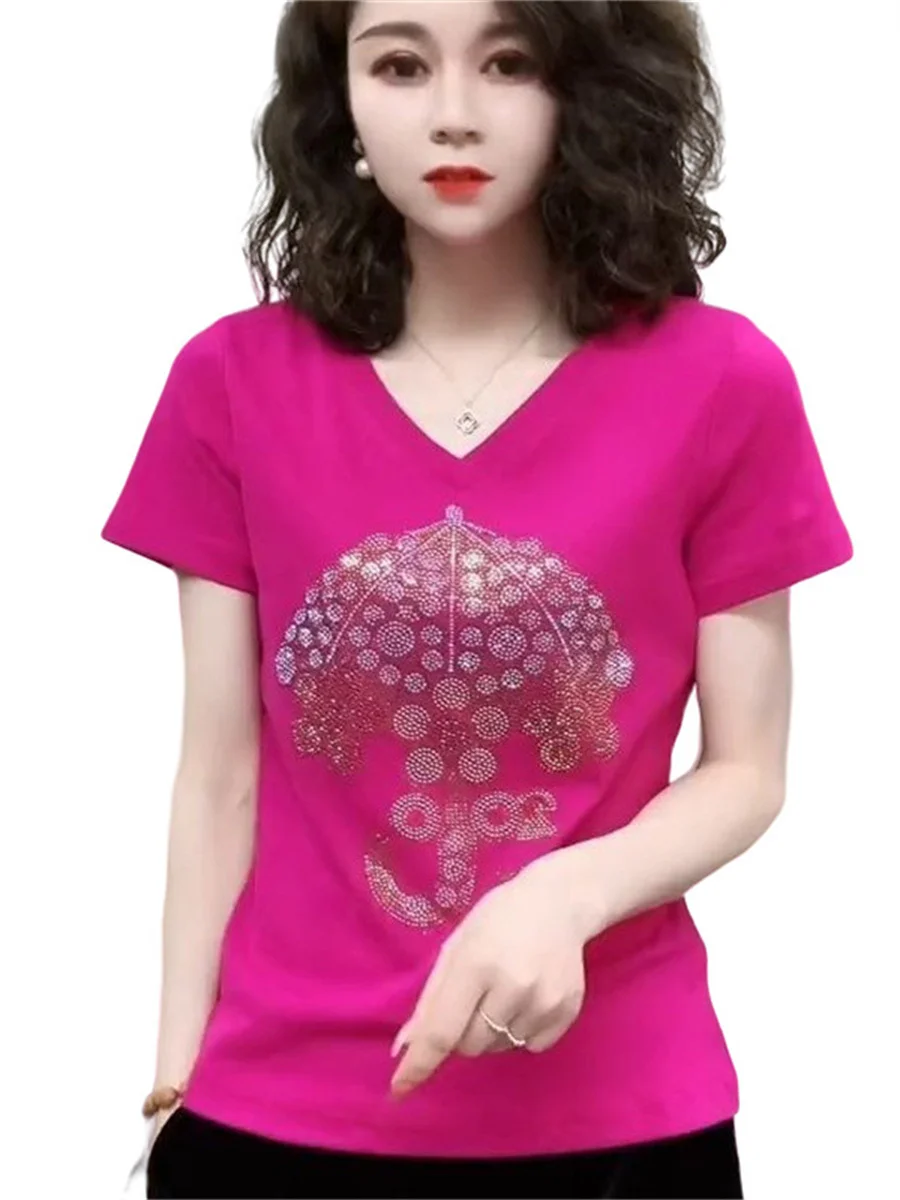 

Женская блузка с коротким рукавом, V-образным вырезом и блестками