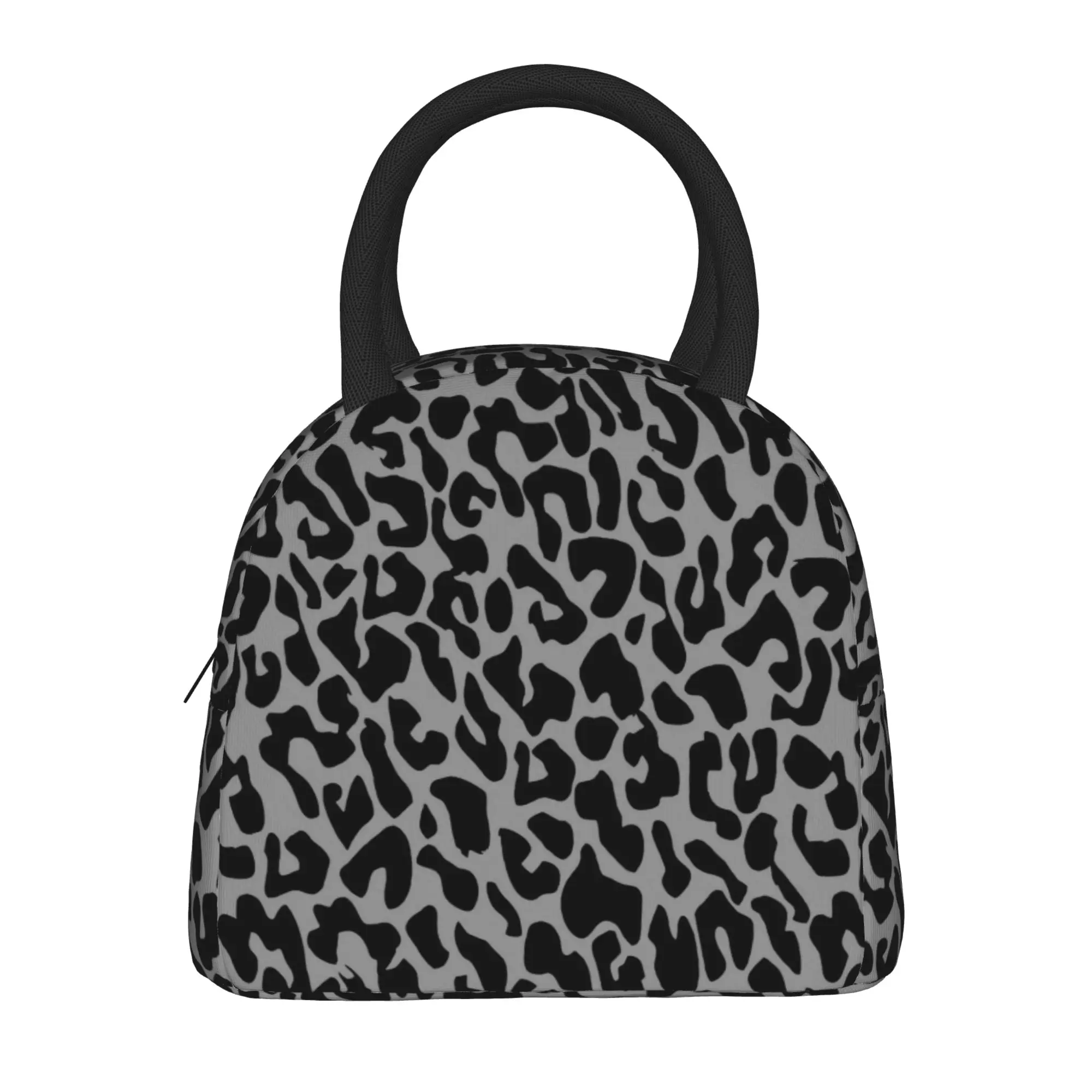 Black Leopard  Insulated Lunch Bag Cooler Bag Reusable Cheetah Animal Large Tote Lunch Box for Men Women College  Travel