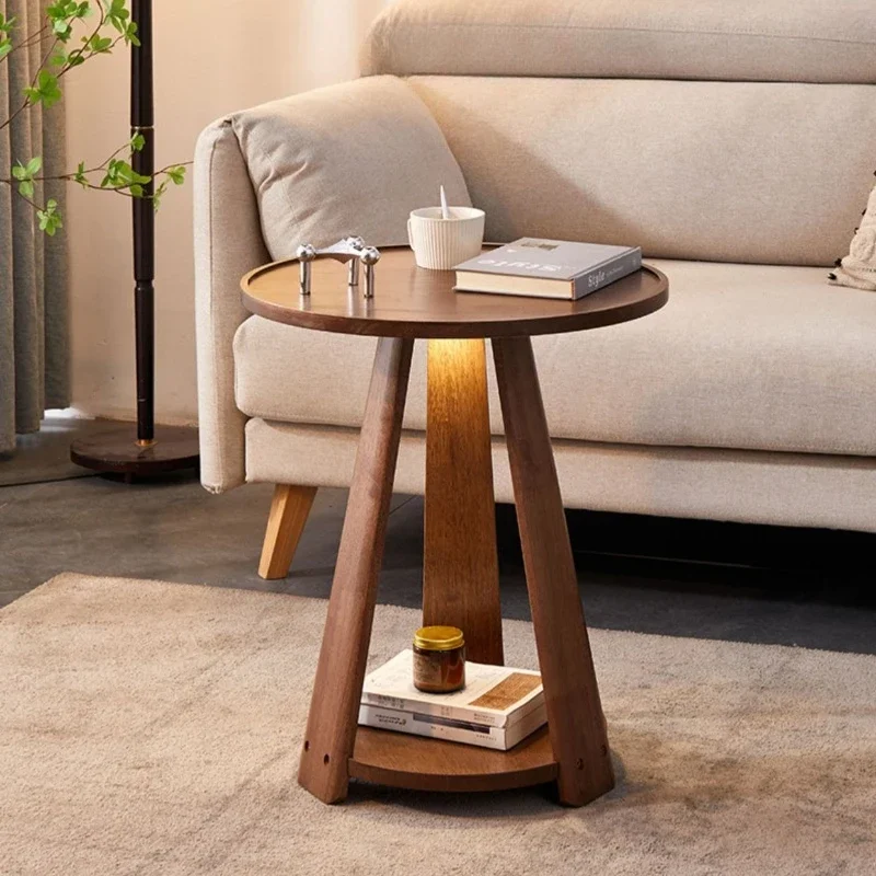 

Exquisite Multi-functional Sofa side few household living room double small round table solid wood coffee table