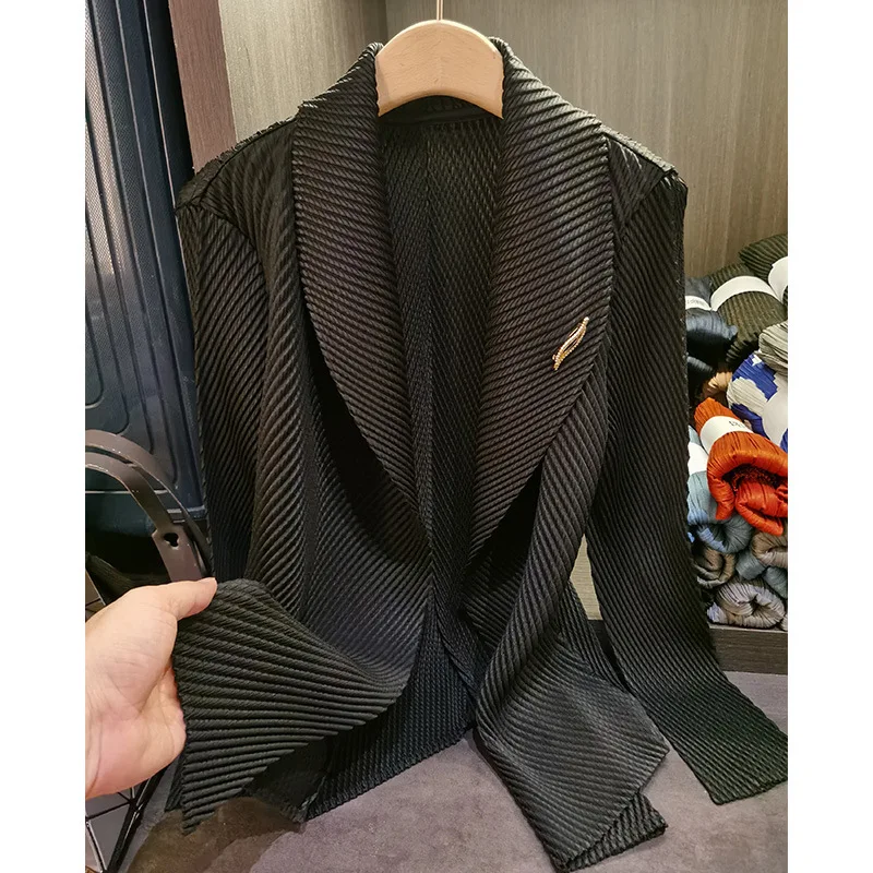 Miyake Pleated Single-Breasted Blazer New Arrival Solid-Color Stretch Women's Jacket Casual and Versatile Coat High Quality