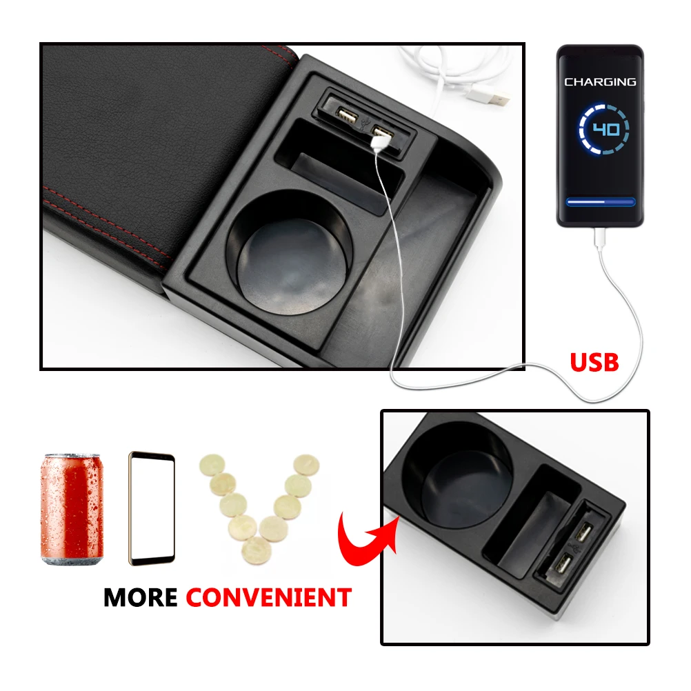 Armrest USB Charging Cup Holder Support For Car Arm Rest Auto Universal Storage Box Universal Car Elbow Rest Cushion Parts