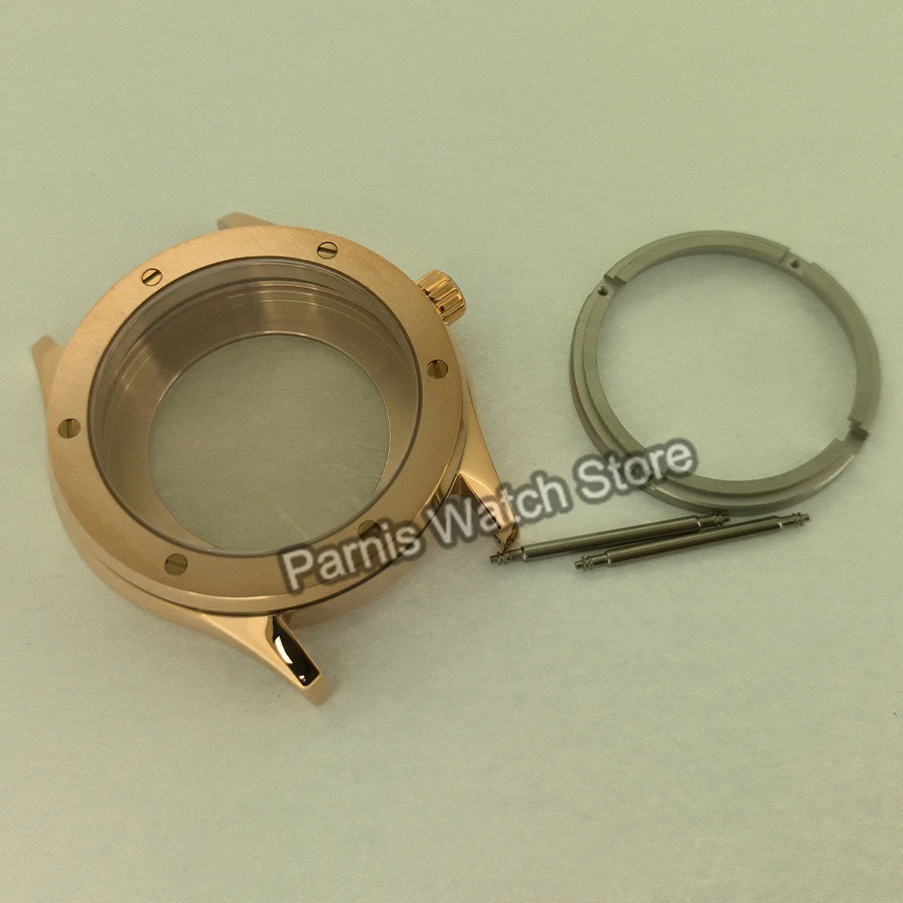 Parnis 44mm cristal de safira aço inoxidável 5ATM caixa de relógio de pulso adequada para movimento automático Japão NH35