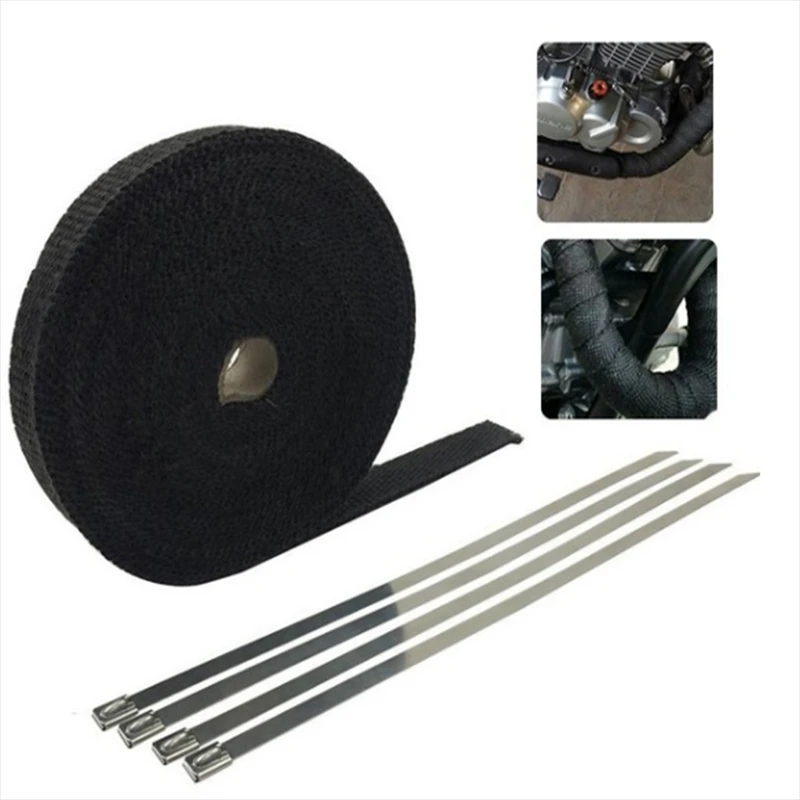 

5m Motorcycle Exhaust Heat Wrap Fiberglass Heat Shield Tape （Titanium/Black）