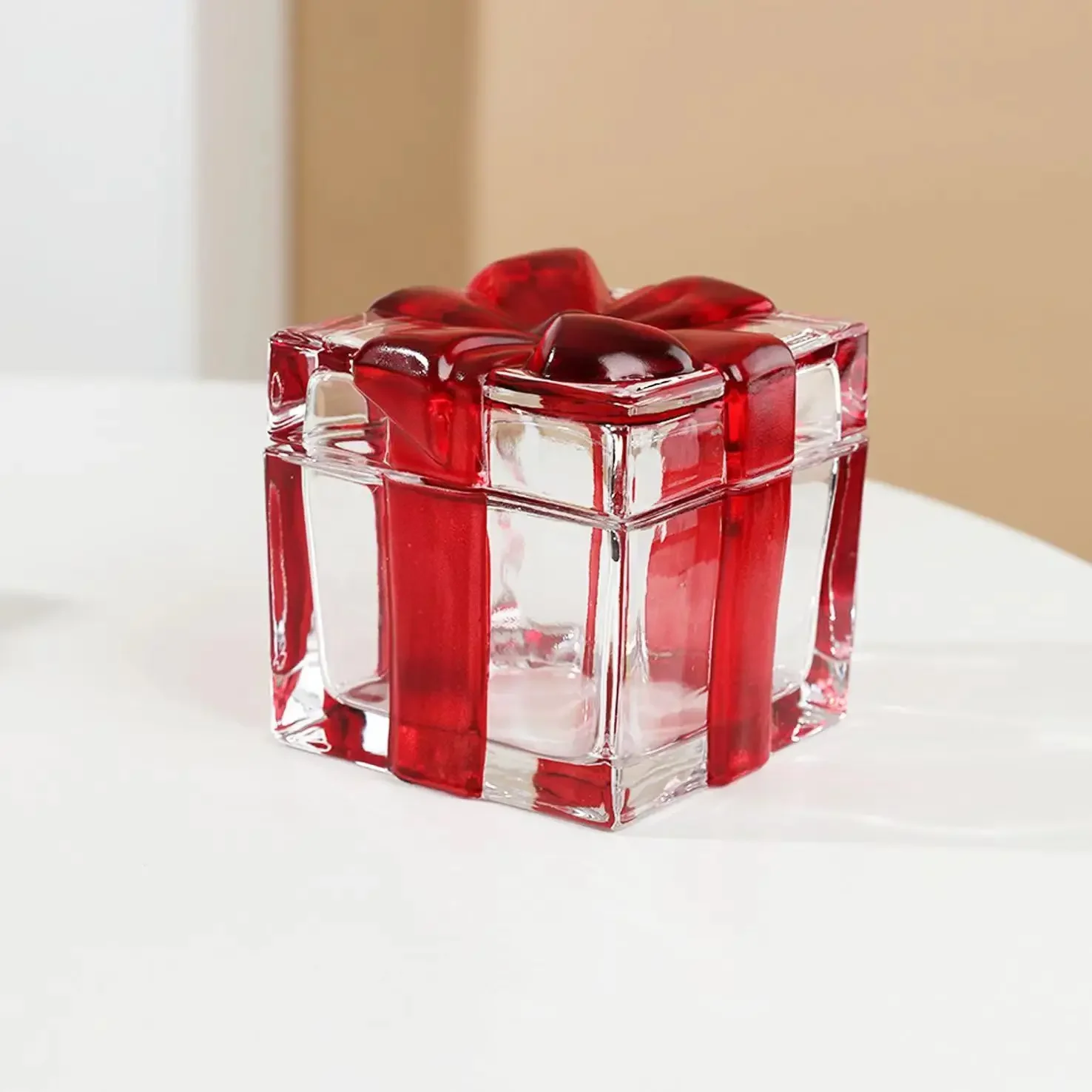 Crystal Glass Bowknot Storage Jar High Appearance Level Dry Fruit Snack Storage Creative Candy Jar with Lid Desktop Storage Box