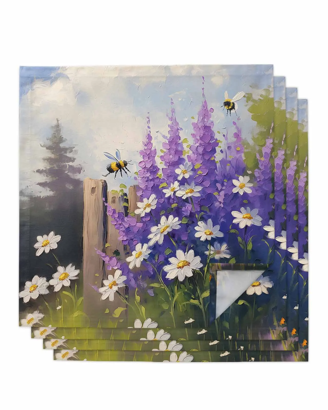 Oil Painting Purple Lavender Daisy Bee Table Mat Wedding Holiday Party Dining Table Placemat Kitchen Accessories Table Napkin