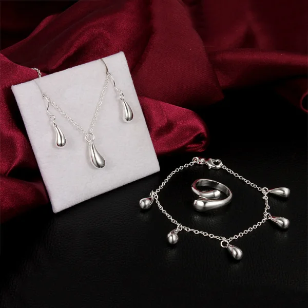 

Hot fine 925 Sterling Silver Pretty water drop pendant necklace bracelet earring rings Jewelry set for women fashion Party gifts